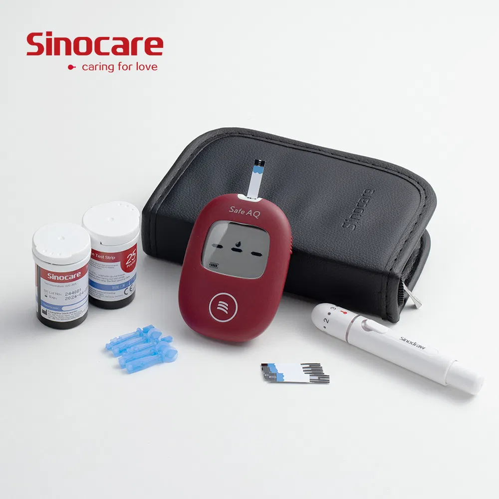 Medidor de glucosa Sinocare Digital Portátil Glucometro No Invasivo para Uso en Casa Pantalla Grande Medidor de Glucosa en Sangre con Tiras de Prueba