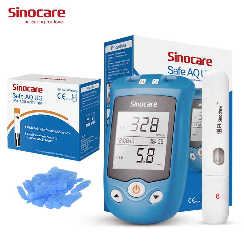 Kit de monitoreo de glucosa en sangre y ácido úrico Sinocare Multifuncional para 50 tiras de prueba