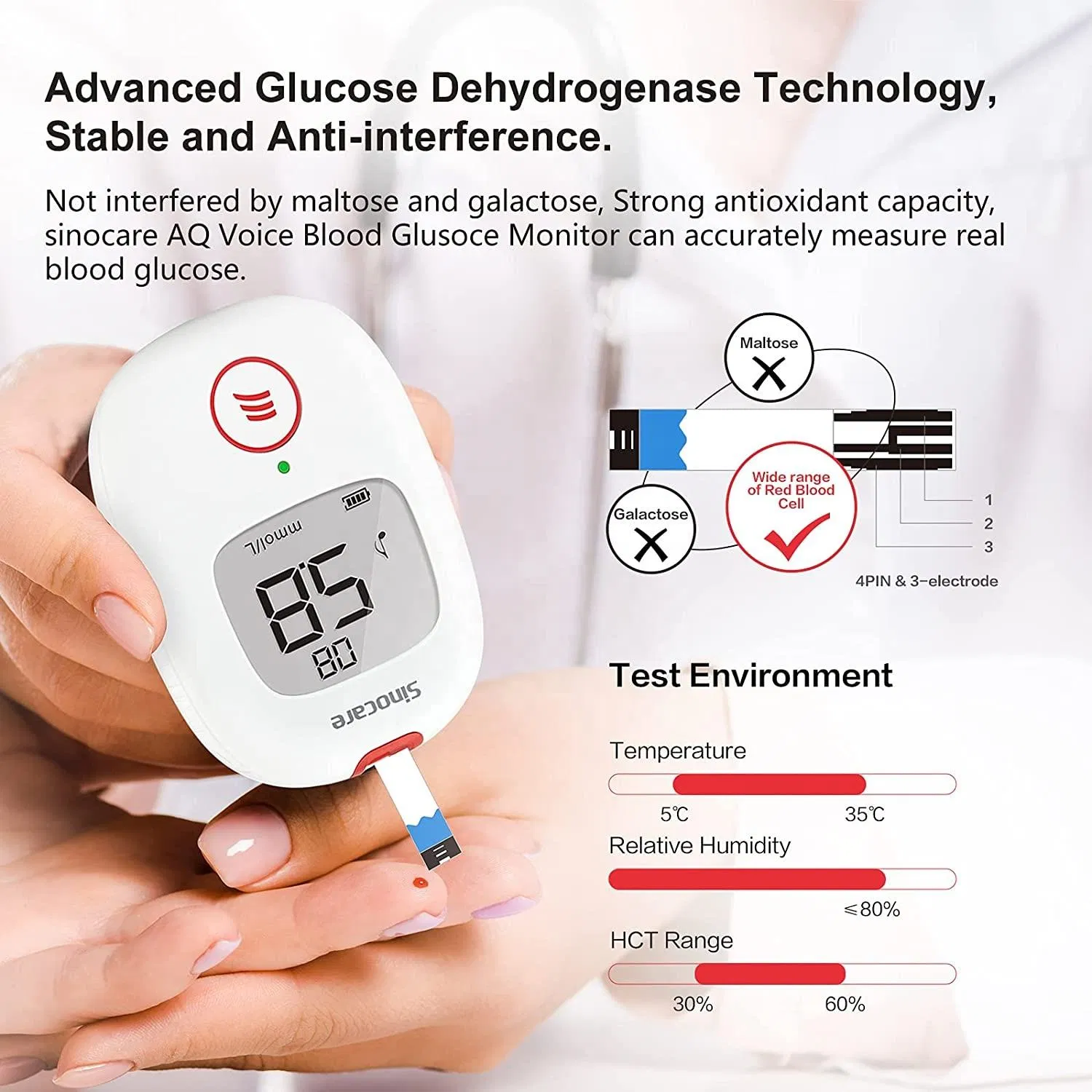 Sinocare Compra 1 Obtén 25 Tiras de Prueba Monitor Médico de Azúcar en Sangre Digital Glucometro Glucometer Medidor de Glucosa en Sangre