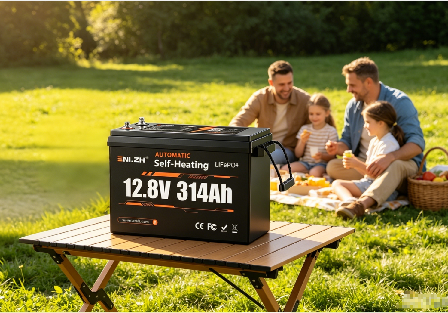 Enlzh 12.8V 314Ah Self-Heating LiFePO4 Rechargeable Battery Pack for RV Camping Van Off-Grid Power