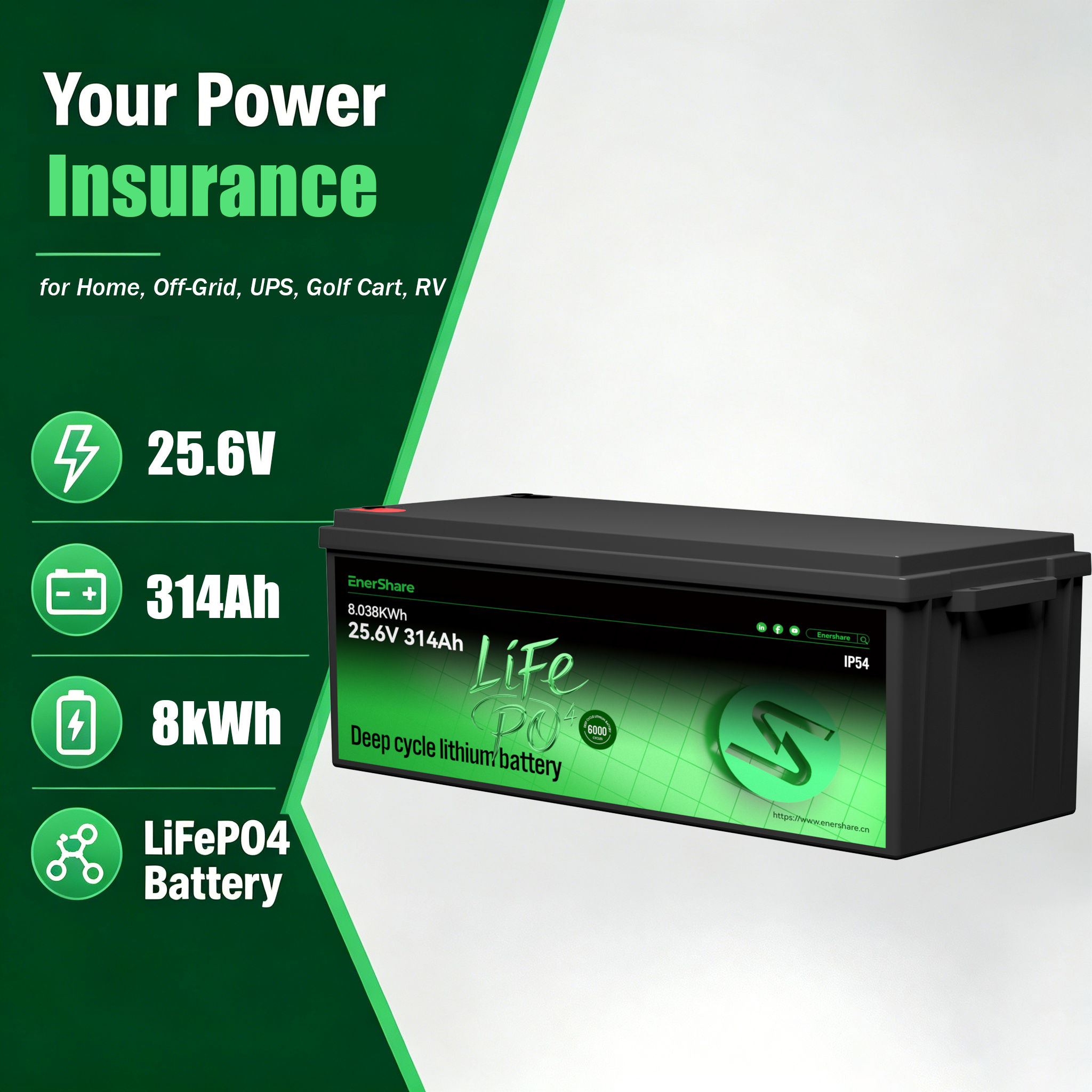 Enershare Customized 12v 24v 100ah 200ah 300ah Lithium Battery Lifepo4 Cells for RV Marine Off-grid OEM/ODM