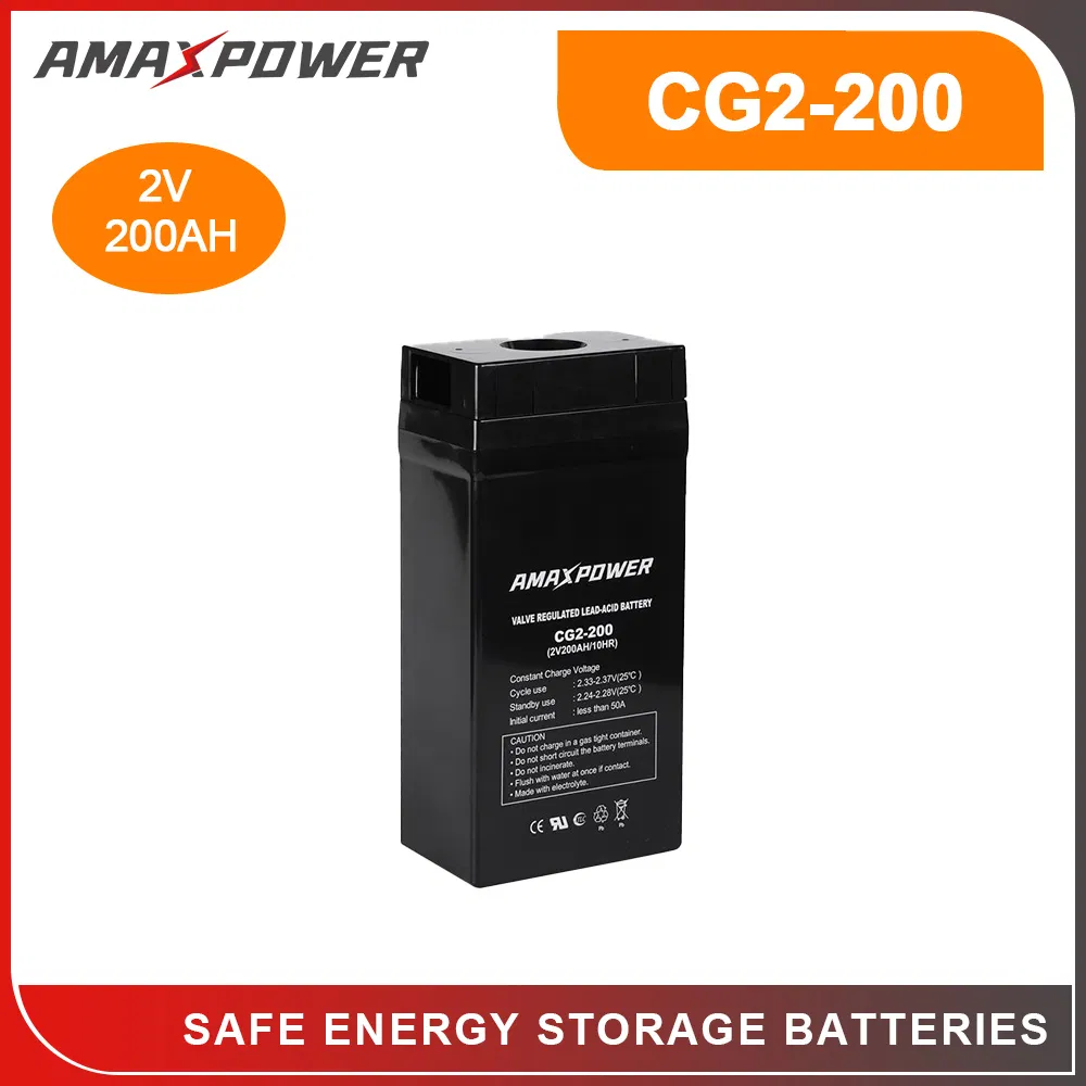 Amaxpower/OEM Top Rated Brand High Quality Longer Cycle-Life Solar Backup 2V Industrial AGM Battery for Industrial Facilities/Household Energy Storage/Medical