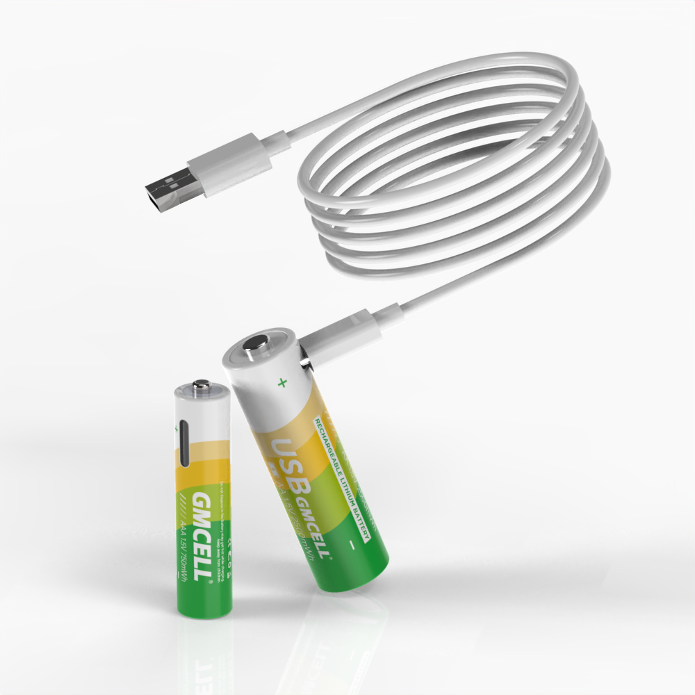GMCELL High Capacity Lithium Battery Triple A 750mWh 1.5V Rechargeable Li-ion Batteries AAA With USB Cable