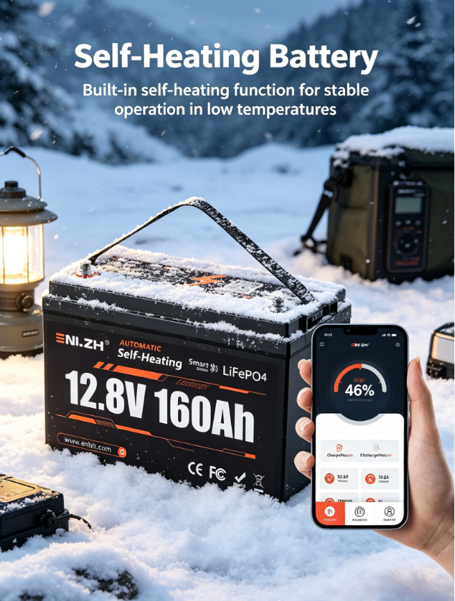 12.8V 160Ah LiFePO4 Battery Self-Heating Low Temperature Bluetooth Solar Lithium Battery 5Y Warranty for Home Mini UPS Marine