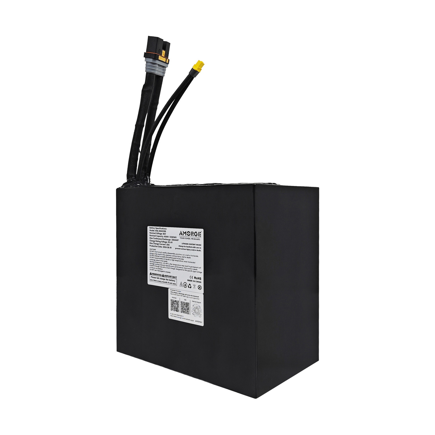 AMORGE 22S10P 80V 40AH 300A Lithium Battery Pack With ANT Bluetooth BMS for Electric Bike
