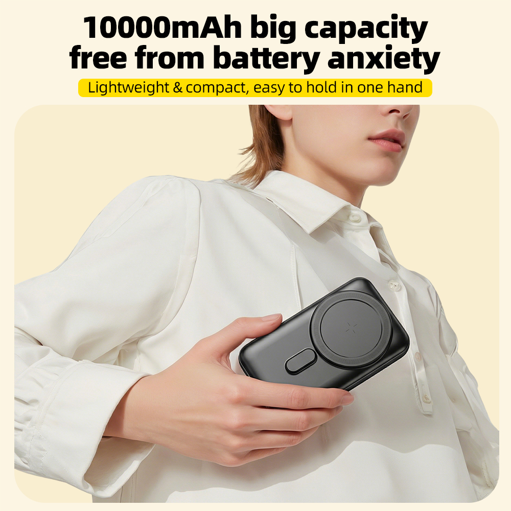 10000mAh High Capacity Portable Powerbank With Built-in Cable PD 22.5W Fast Charging Wireless Charging Power Bank With Stand