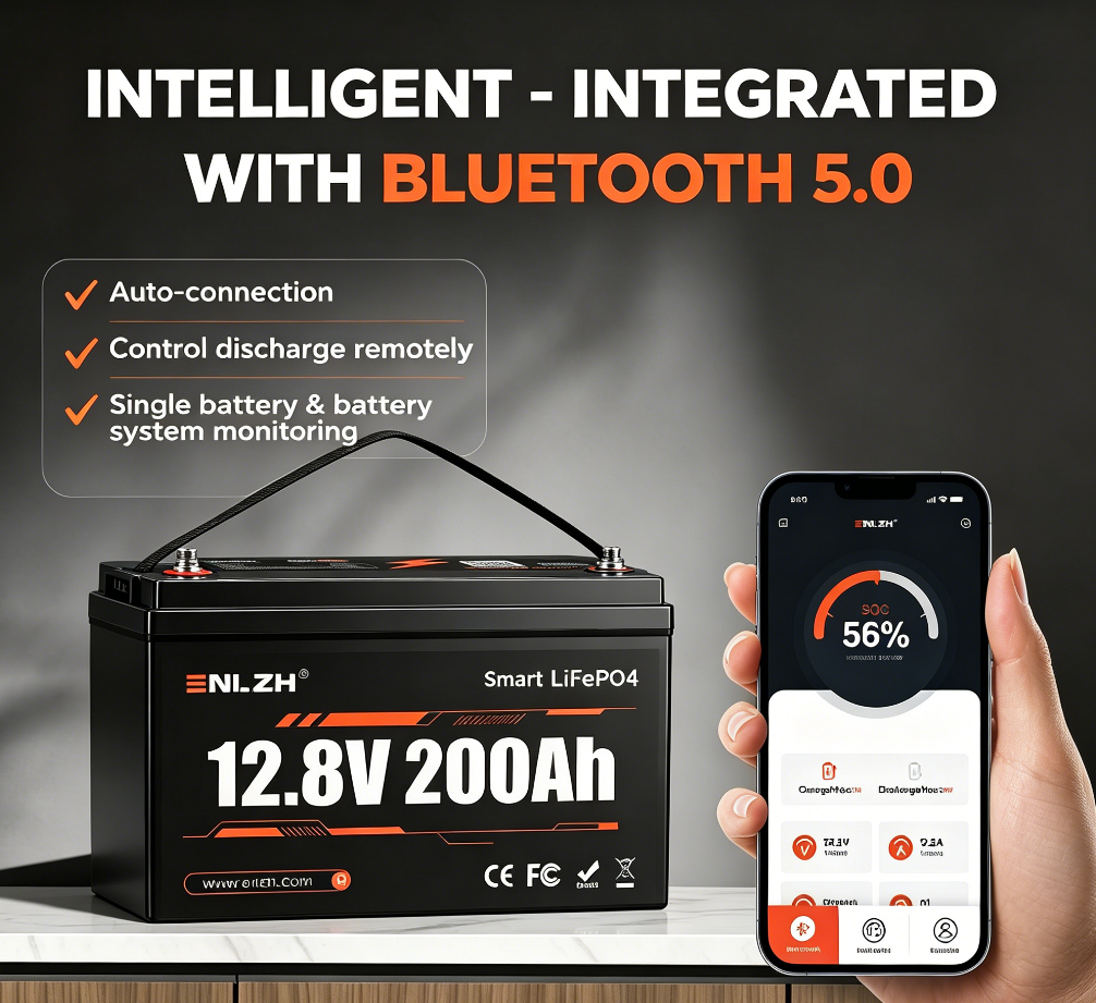 Enlzh Energy Storage 12.8v RV Travel Trailer Bluetooth Underseat Lithium-Ion Batteries Pack 200ah
