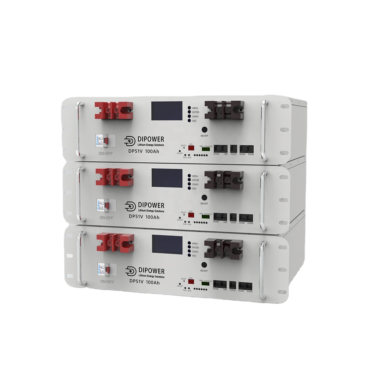 3U Rack Mount Lithium Iron Phosphate Battery 51.2V 100Ah Stackable UPS ESS 5.12kWh 10.24kWh Solar Lifepo4 Battery