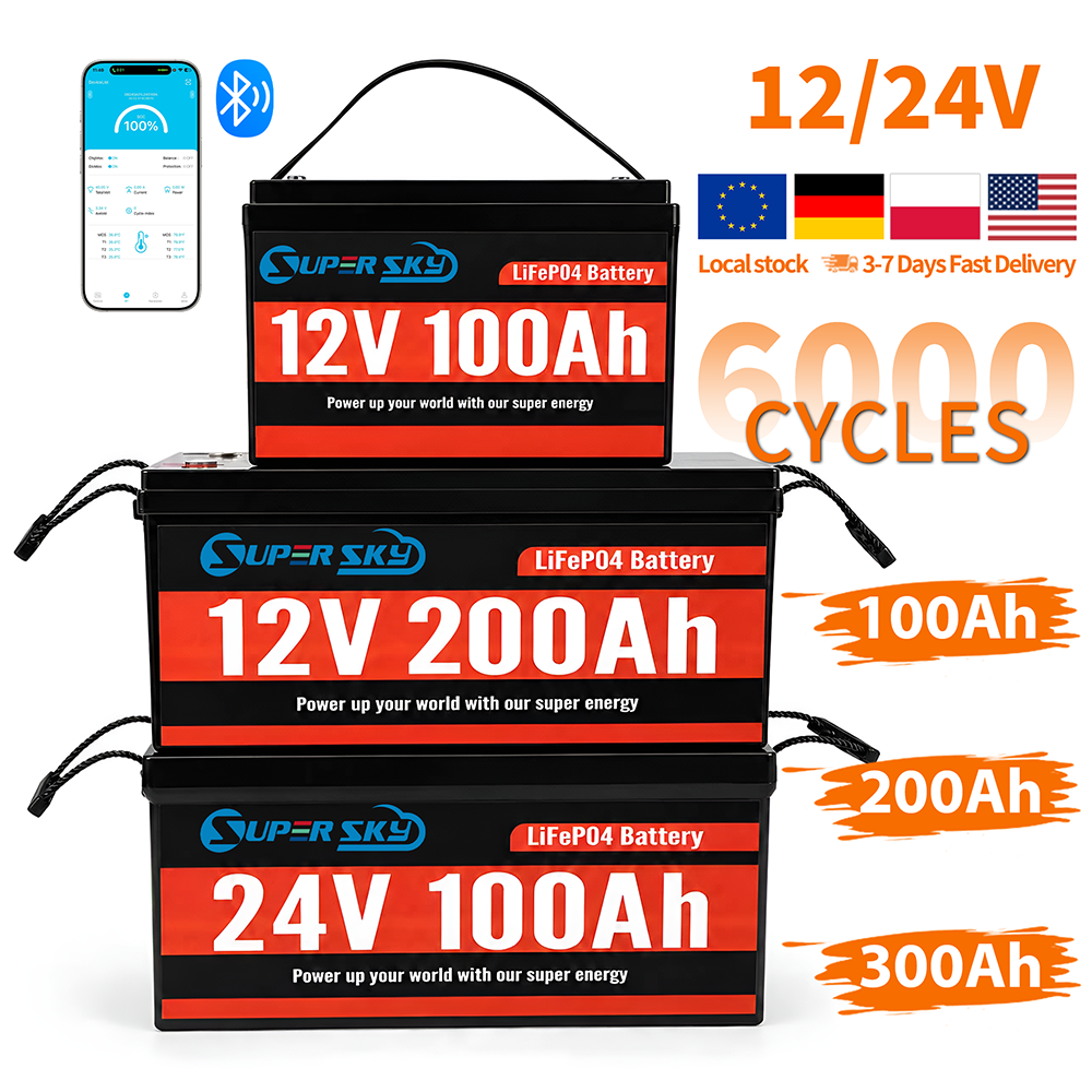 EU PL Stock 12v 24v Lifepo4 Battery 100ah 200ah 300ah Solar Lithium Battery Home Energy Storage Lithium Ion Batteries Pack