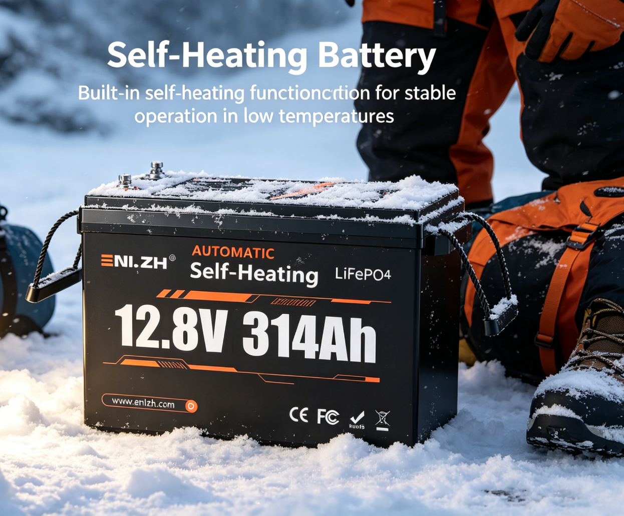 Enlzh 12.8V 314Ah Self-Heating LiFePO4 Rechargeable Battery Pack for RV Camping Van Off-Grid Power