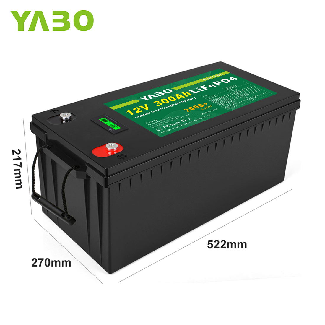 YABO Rechargeable Long Life 12V 300AH LiFePO4 Battery For Electric Vehicles Solar Energy Storage Systems Lithium Ion Batteries