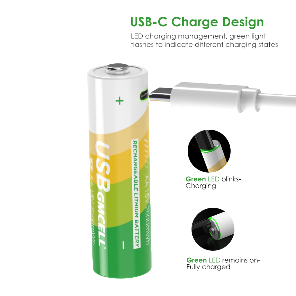 High Capacity Lithium Battery Triple a 750mWh 1.5V Rechargeable Li-ion Batteries AAA with USB Cable