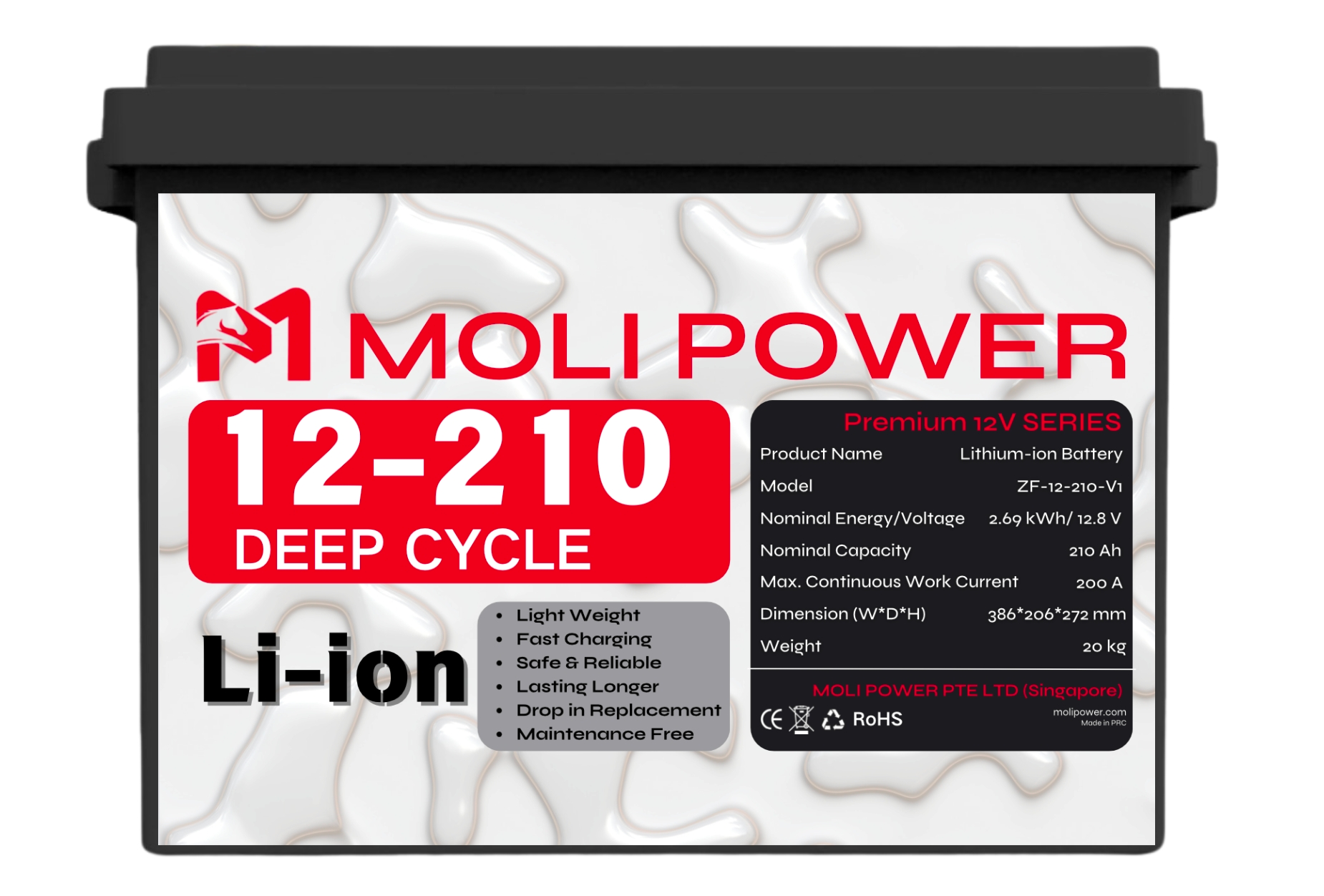 Molipower 12V 200Ah LiFePO4 Lithium Battery 6000 Cycles 5-Year Warranty Replacement Lead-acid Batteries Built-in BMS for RV