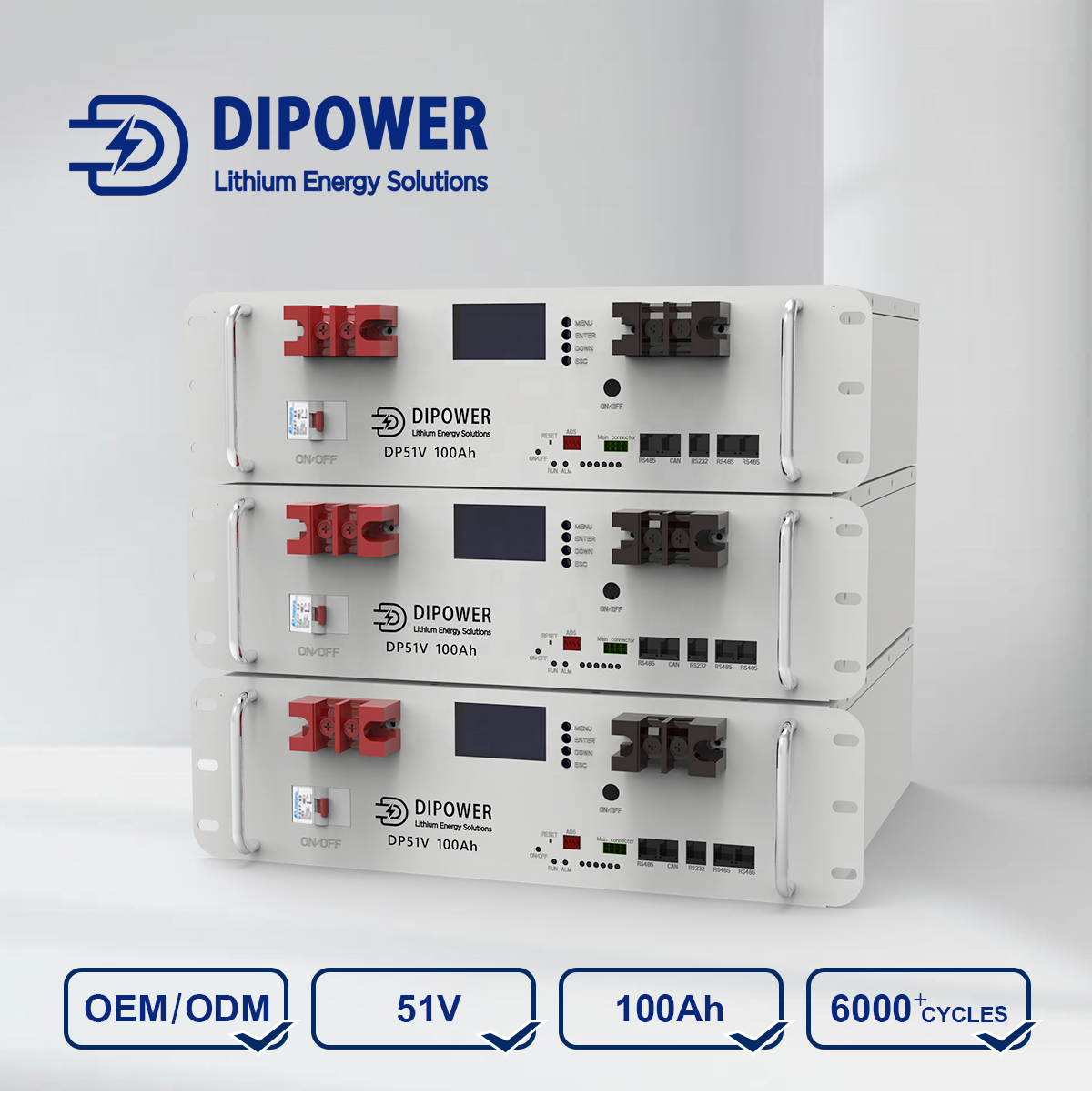 3U Rack Mount Lithium Iron Phosphate Battery 51.2V 100Ah Stackable UPS ESS 5.12kWh 10.24kWh Solar Lifepo4 Battery
