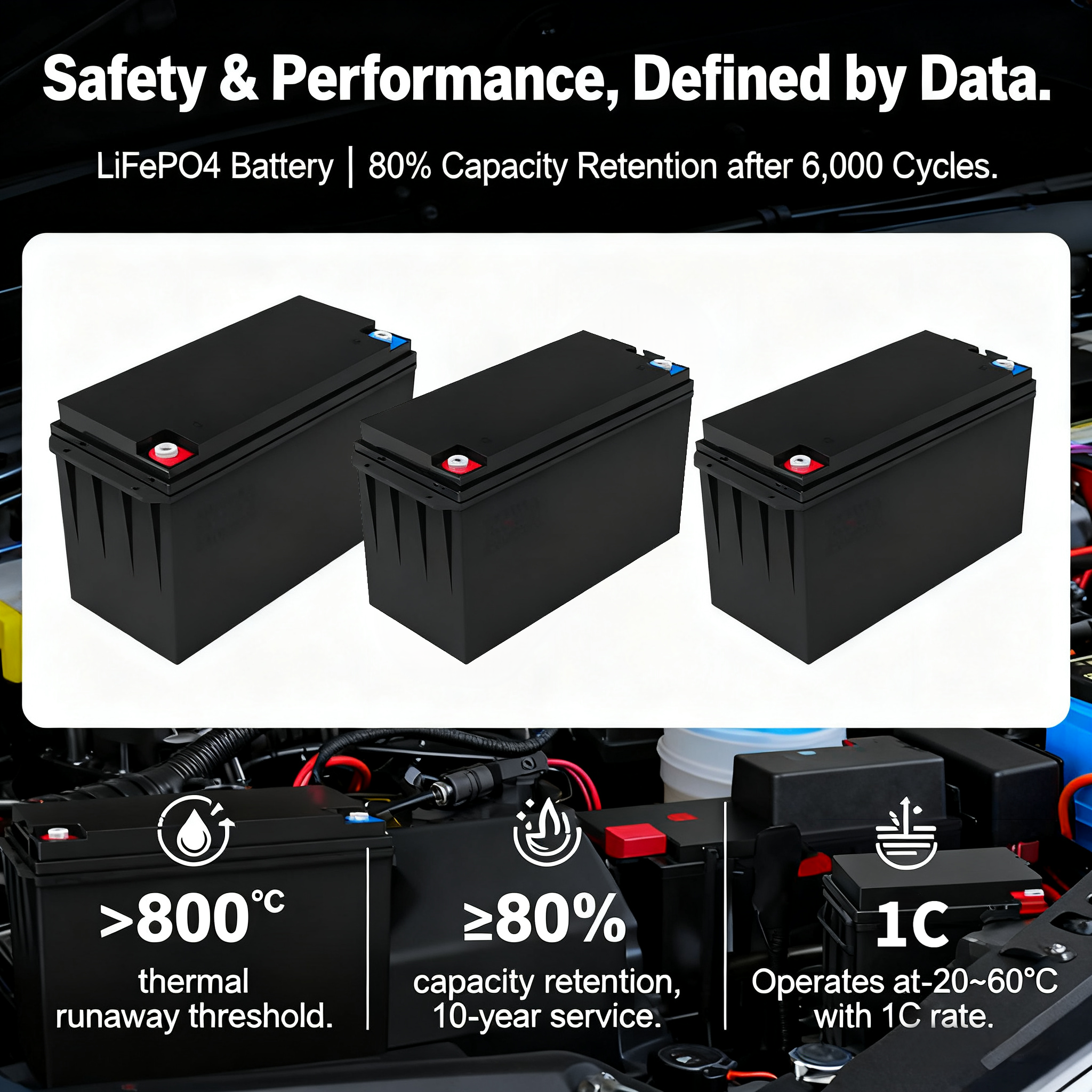 12.8V 100Ah LiFePO4 Deep Cycle Rechargeable Battery with 6000 Cycles for Solar Systems RV Marine Boats Electric Vehicles