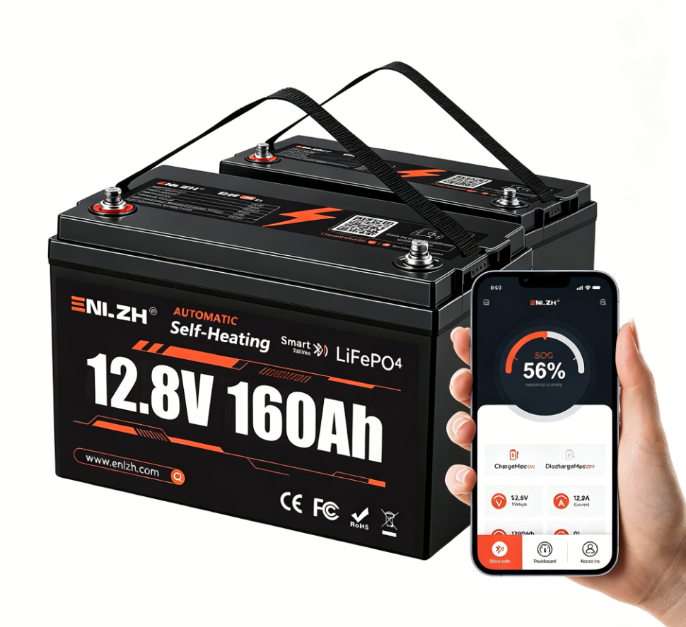 12.8V 160Ah LiFePO4 Battery Self-Heating Low Temperature Bluetooth Solar Lithium Battery 5Y Warranty for Home Mini UPS Marine
