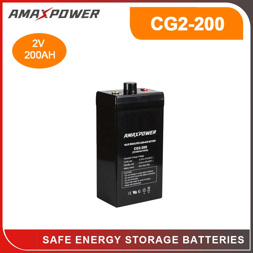 Amaxpower/OEM Top Rated Brand High Quality Longer Cycle-Life Solar Backup 2V Industrial AGM Battery for Industrial Facilities/Household Energy Storage/Medical