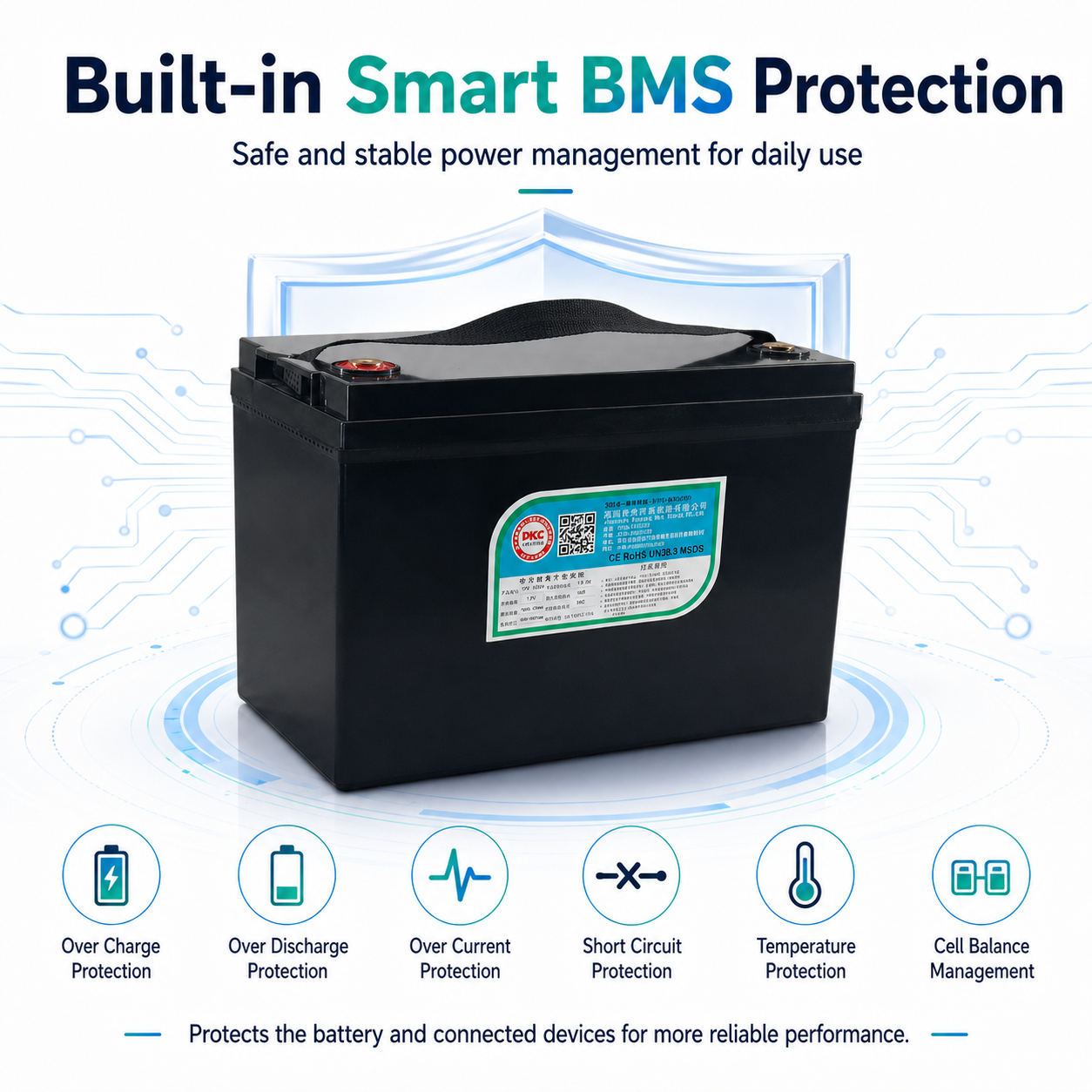 12V 100Ah Deep Cycle LiFePO4 Battery Built in BMS Lithium Power Battery RV Marine Solar Outdoor Camping Long Cycle Life Pack