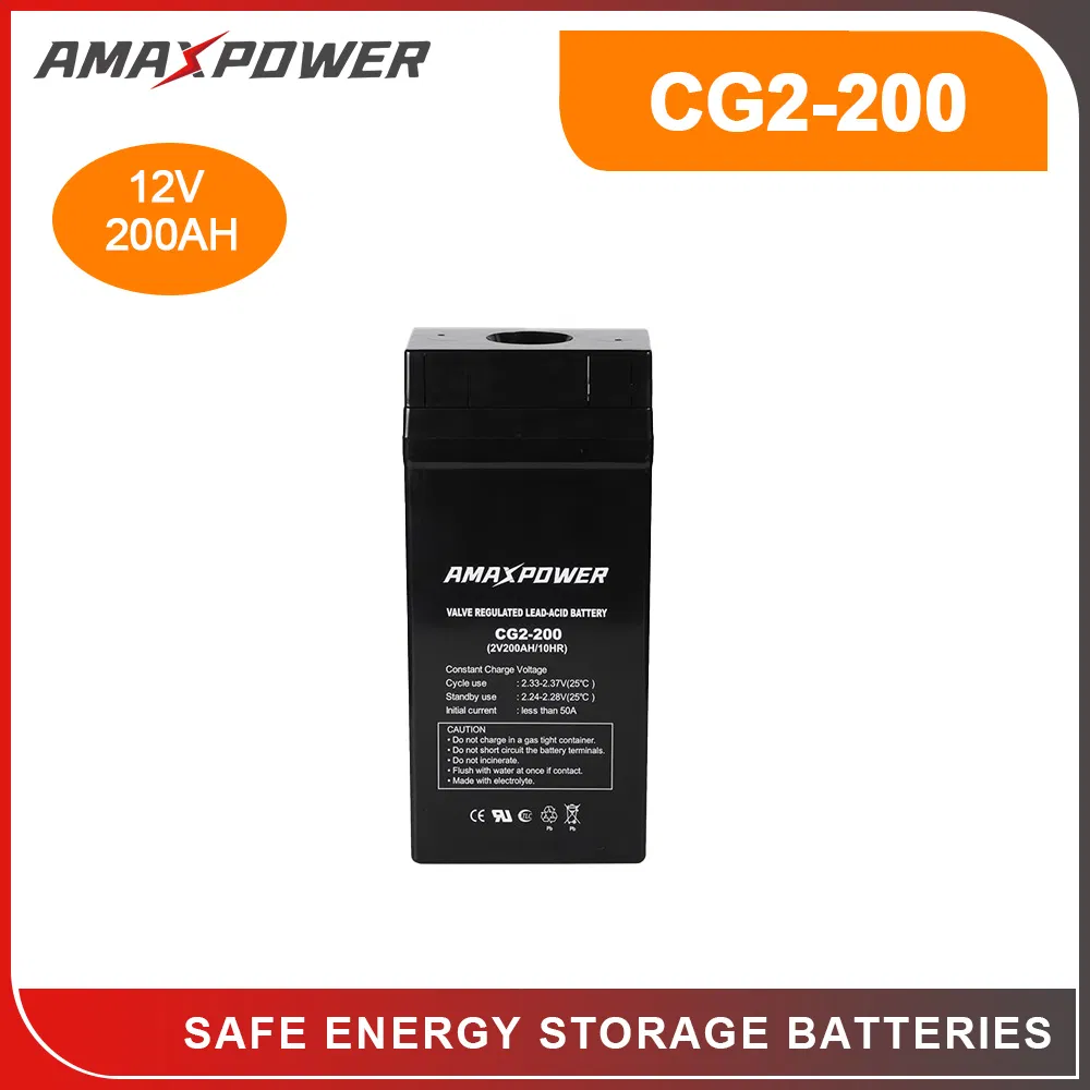 Amaxpower/OEM Top Rated Brand High Quality Longer Cycle-Life Solar Backup 2V Industrial AGM Battery for Industrial Facilities/Household Energy Storage/Medical
