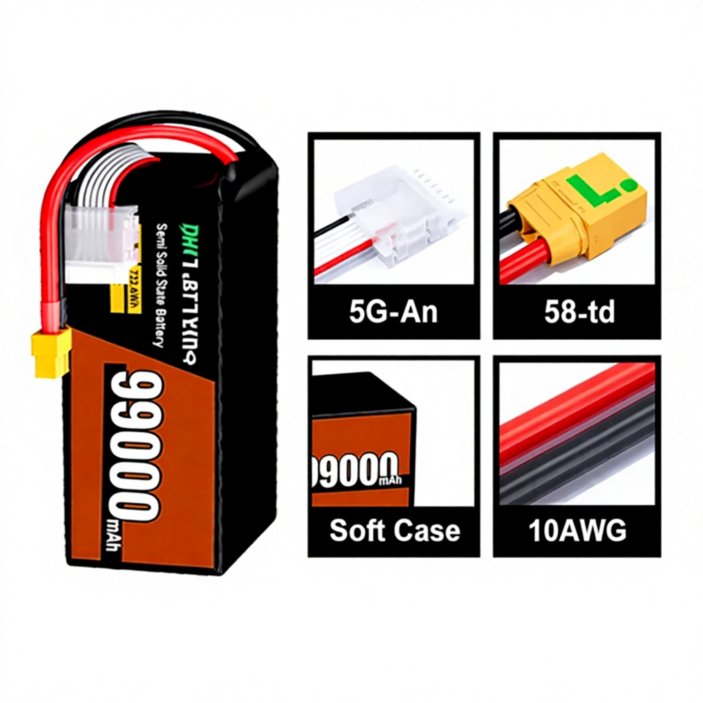 Semi-Solid State Lithium-ion Battery 4S 6S 8S 12S 18S 14.8V 22.2V 44.4V 99000mAh 10C 350Wh/kg FPV Drone Battery Pack