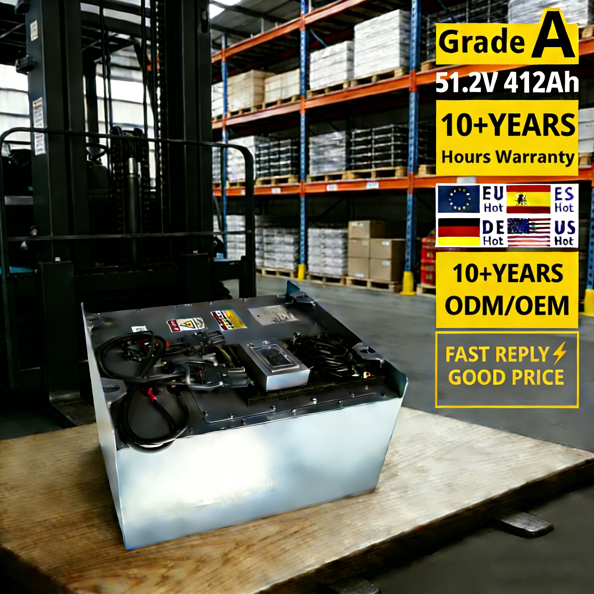 51.2V 412Ah CE UN38.3 Certification Lifepo4 Battery Support Customization Rechargeable Forklift Golf Cart Lithium Battery Pack