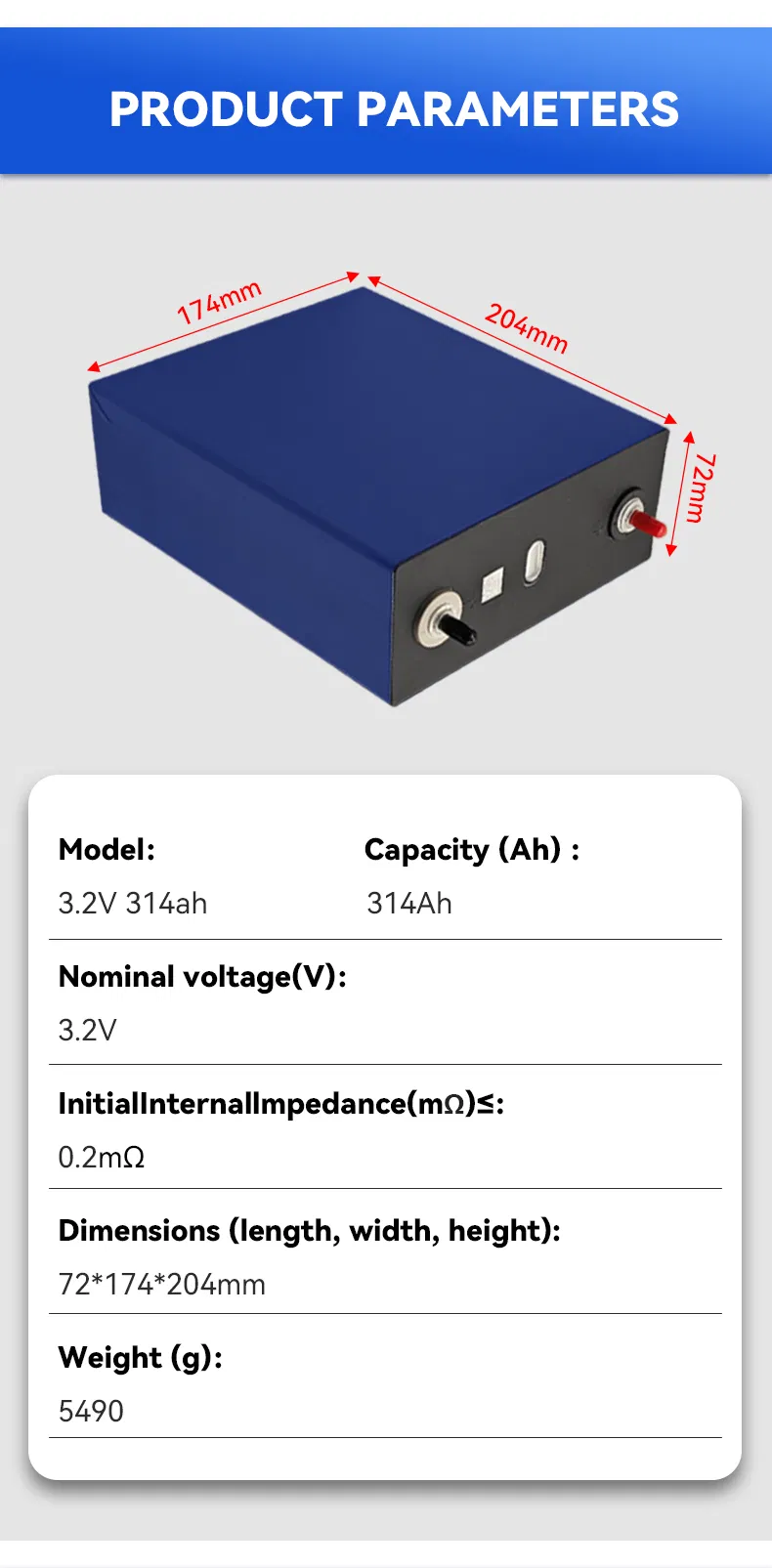 Prismatic Lithium Ion Battery LiFePO4 3.2V 314ah