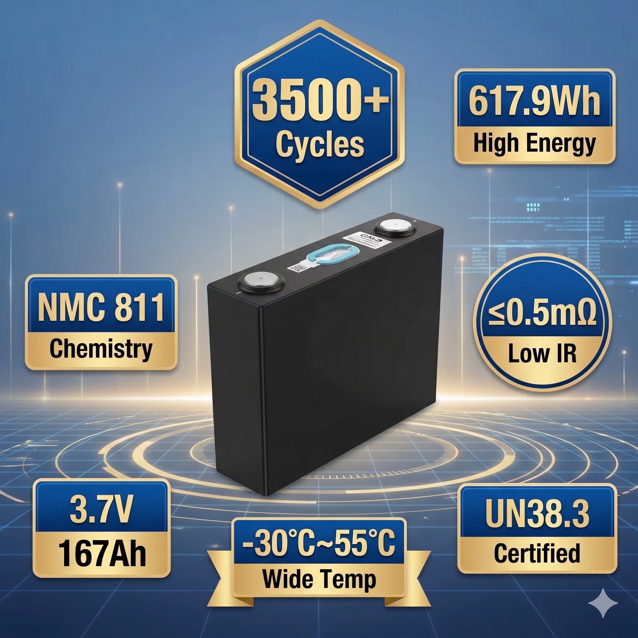 3.7V 167Ah NMC Ternary Lithium Ion Prismatic Battery Cell 3500 Cycles High Energy Density For EV E-Bike Forklift AGV Solar ESS
