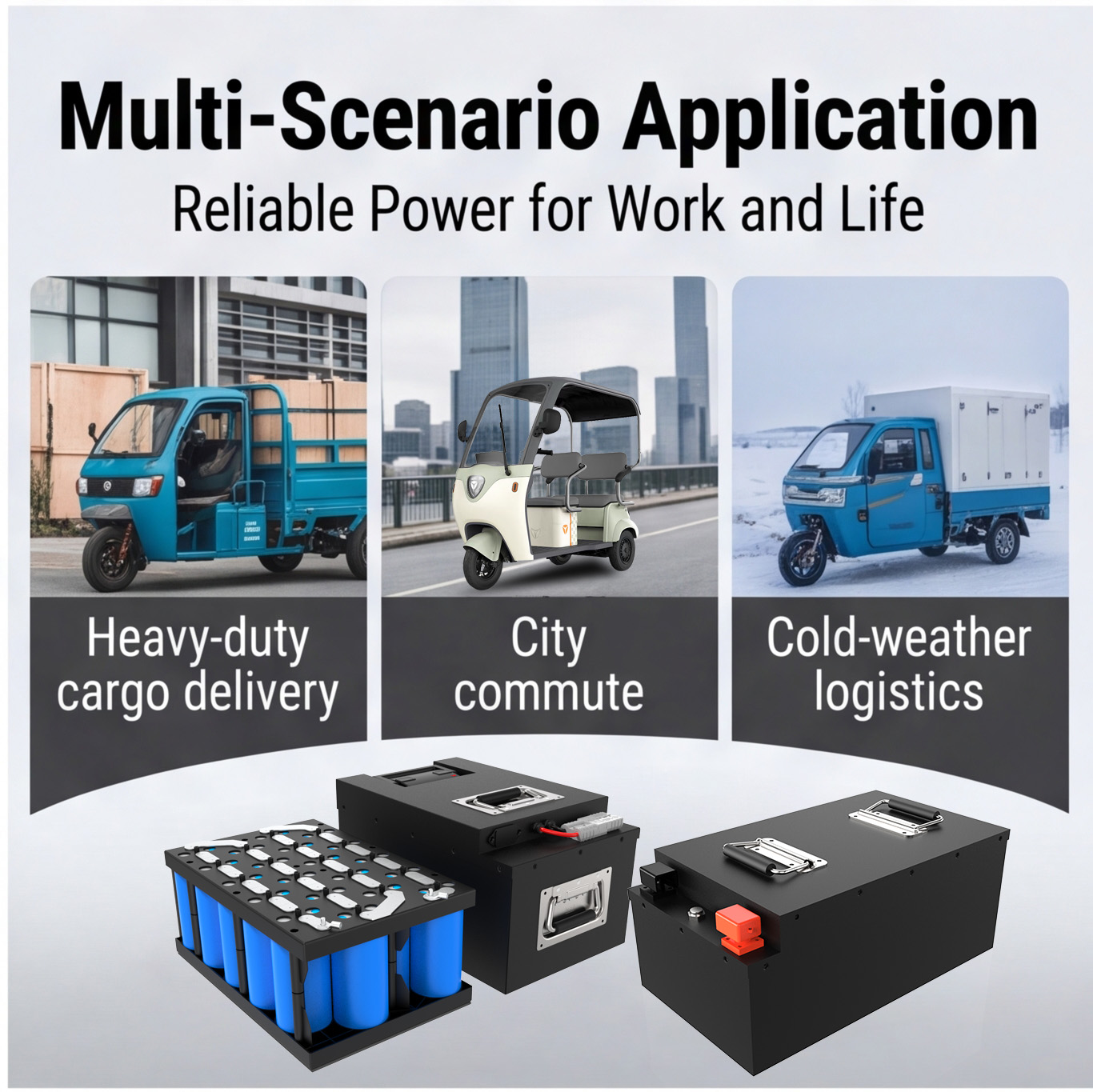 Custom 60V 72V 100Ah 200Ah LiFePO4 Battery Pack 18650 Lithium Ion Battery for Electric Tricycle Rickshaw Cargo Trike