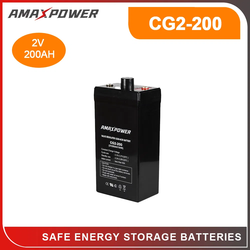 Amaxpower/OEM Top Rated Brand High Quality Longer Cycle-Life Solar Backup 2V Industrial AGM Battery for Industrial Facilities/Household Energy Storage/Medical