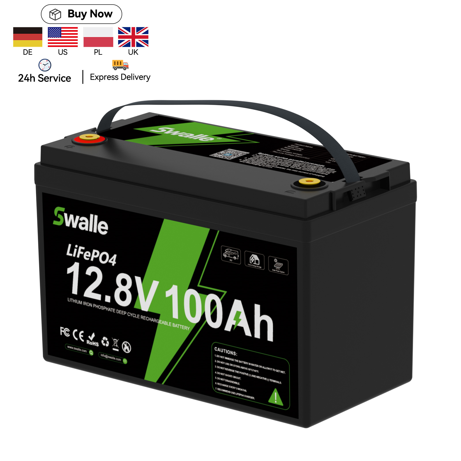 Swalle EU US Stock 12v 24v 48v 100ah 200ah 300ah 400ah Photovoltaic Car Solar Lithium Ion Lifepo4 Battery