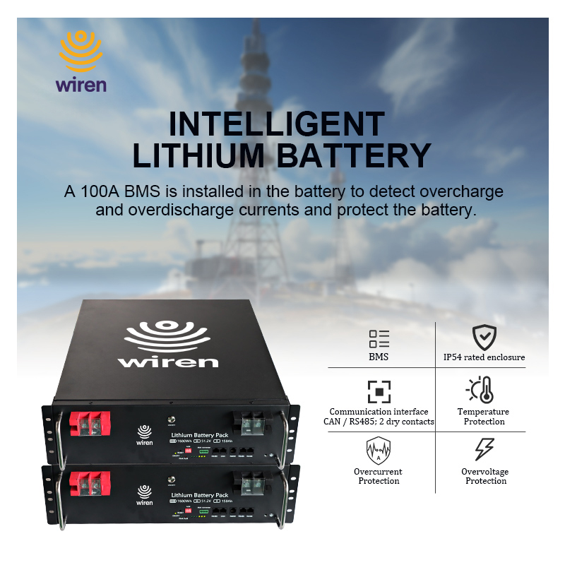 WIREN TE48150 48V 150Ah LiFePO4 Battery Pack 7.2kWh Rack Mounted Telecom Base Station UPS Backup Power Supply