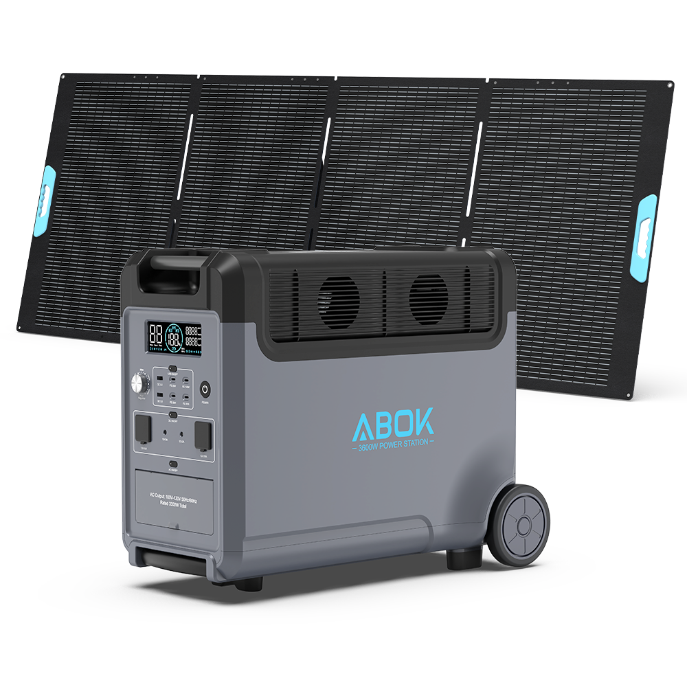 ABOK Portable Power Station 3600W 3840Wh LiFePO4 battery Solar Charging Panel And Additional battery pack Combination Version