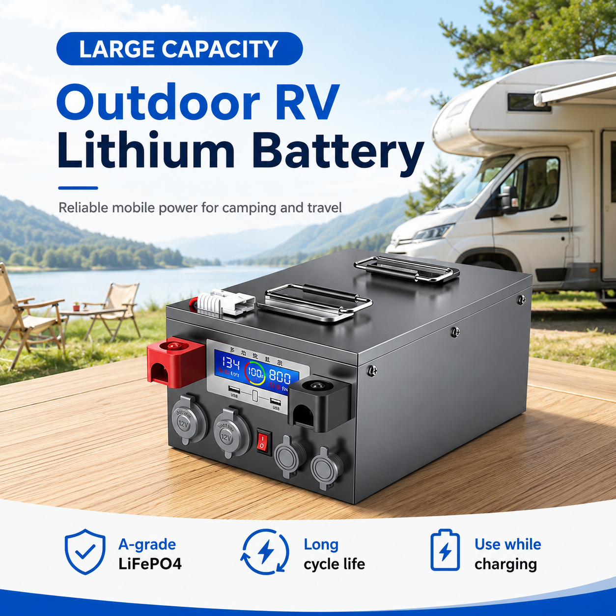 RV Lithium Iron Phosphate Battery 24V/12V High-Capacity Solar Energy Storage for Outdoor Camping Use China