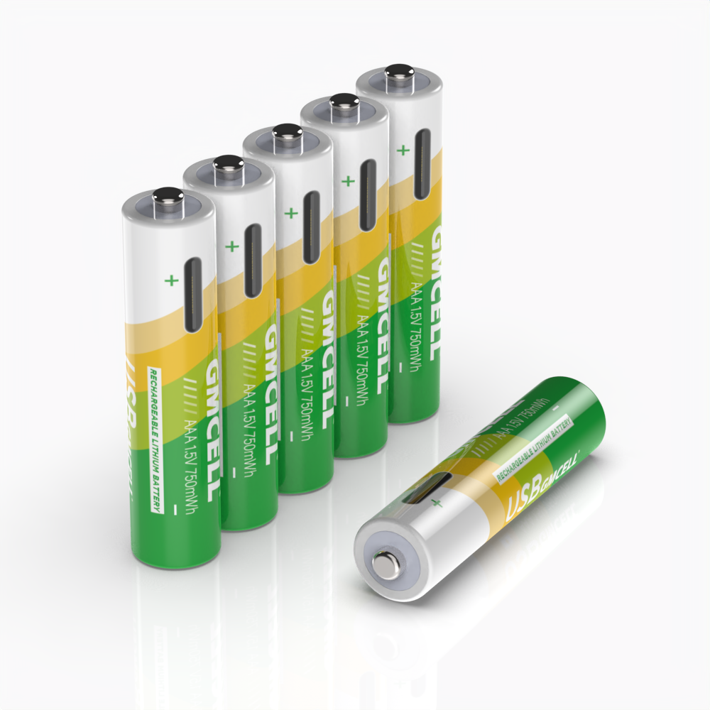 GMCELL High Capacity Lithium Battery Triple A 750mWh 1.5V Rechargeable Li-ion Batteries AAA With USB Cable
