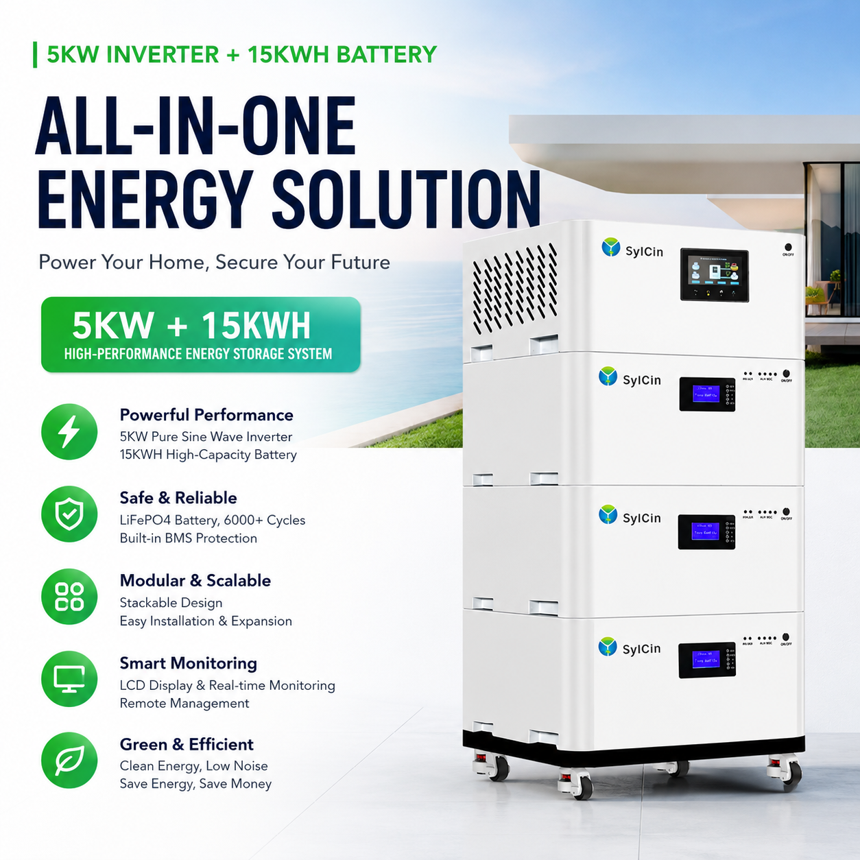 OEM ODM Stackable Energy Storage System 5kWh Battery With 5kW Hybrid Inverter For Residential And Small Business Applications