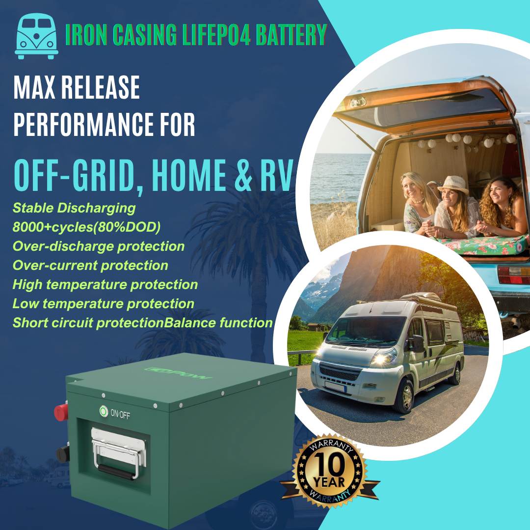 Iron Shell Battery for RV Recreational Vehicle 50Ah 100Ah 200Ah 300Ah 400Ah 12V Lifepo4 Lithium Ion Battery RV Boat Batteries