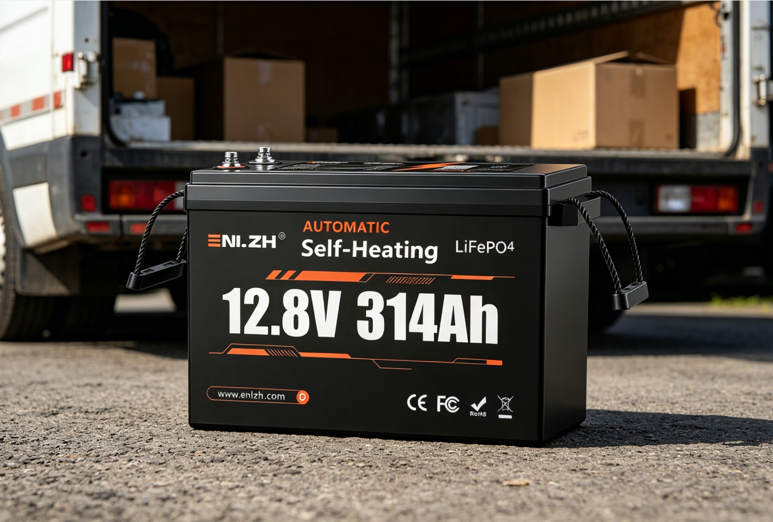 Enlzh 12.8V 314Ah Self-Heating LiFePO4 Rechargeable Battery Pack for RV Camping Van Off-Grid Power
