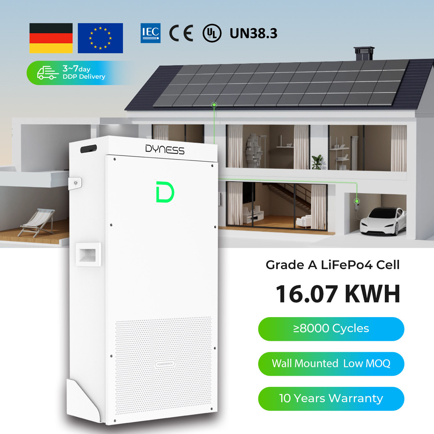 Dyness Powerbrick Max 16kw Hybrid Solar System 51.2V 314AH Lithium Iron Phosphate battery For Solar System Home energy storage