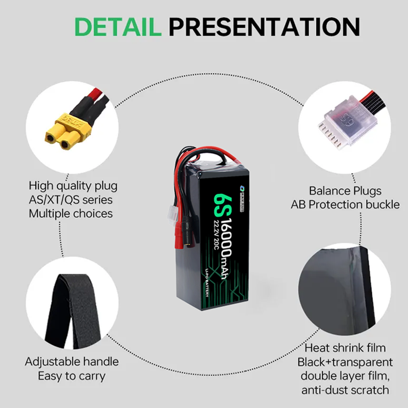 Qiqi Lithium-ion Battery Pack 4S 6S 12S 10000mAh 16000mAh Suitable for Drones High-density Lithium Polymer Battery Pack