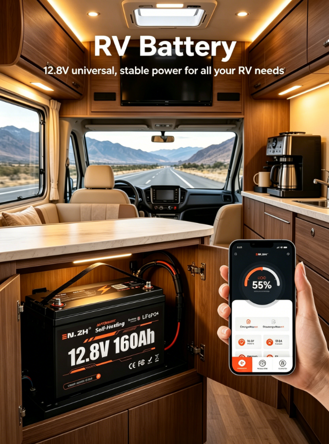 12.8V 160Ah LiFePO4 Battery Self-Heating Low Temperature Bluetooth Solar Lithium Battery 5Y Warranty for Home Mini UPS Marine
