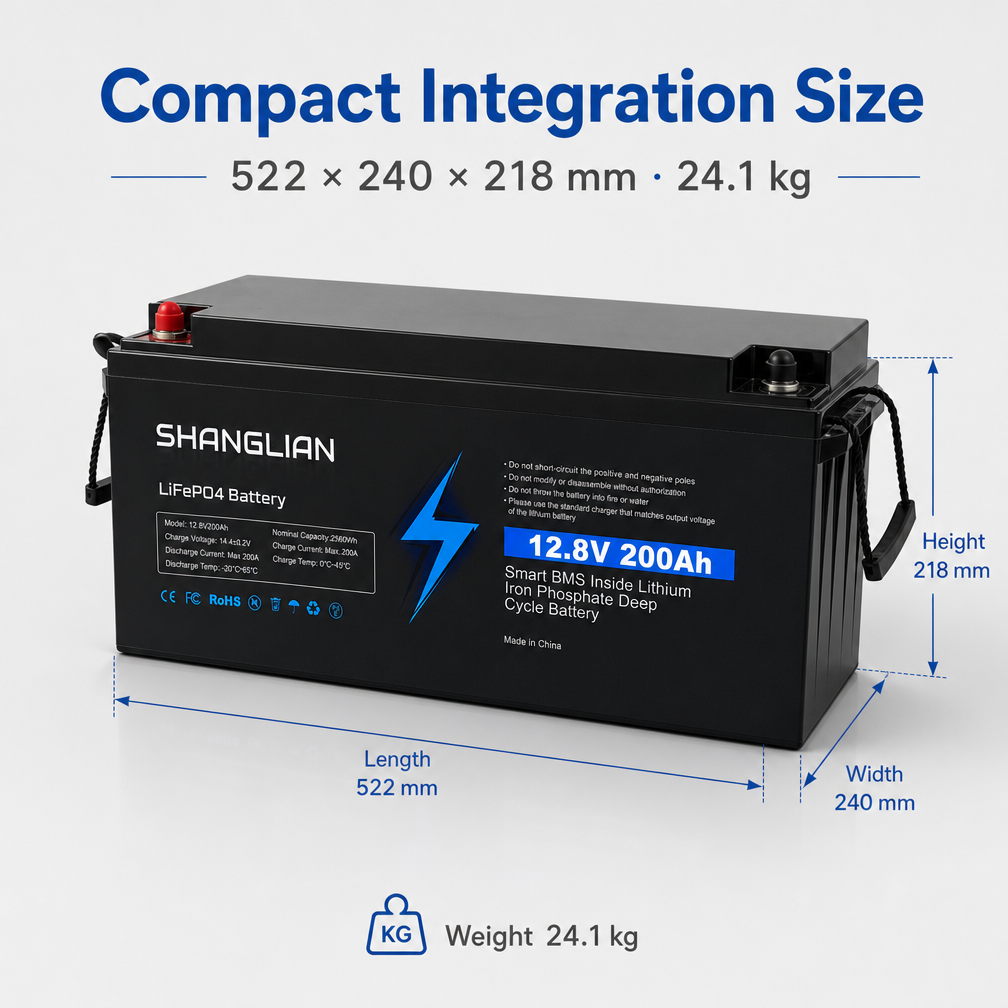 Deep Cycle 12.8V 200Ah Lithium Battery 200A Peak Current Rechargeable Storage Batteries for RV Boat Trolling Motor