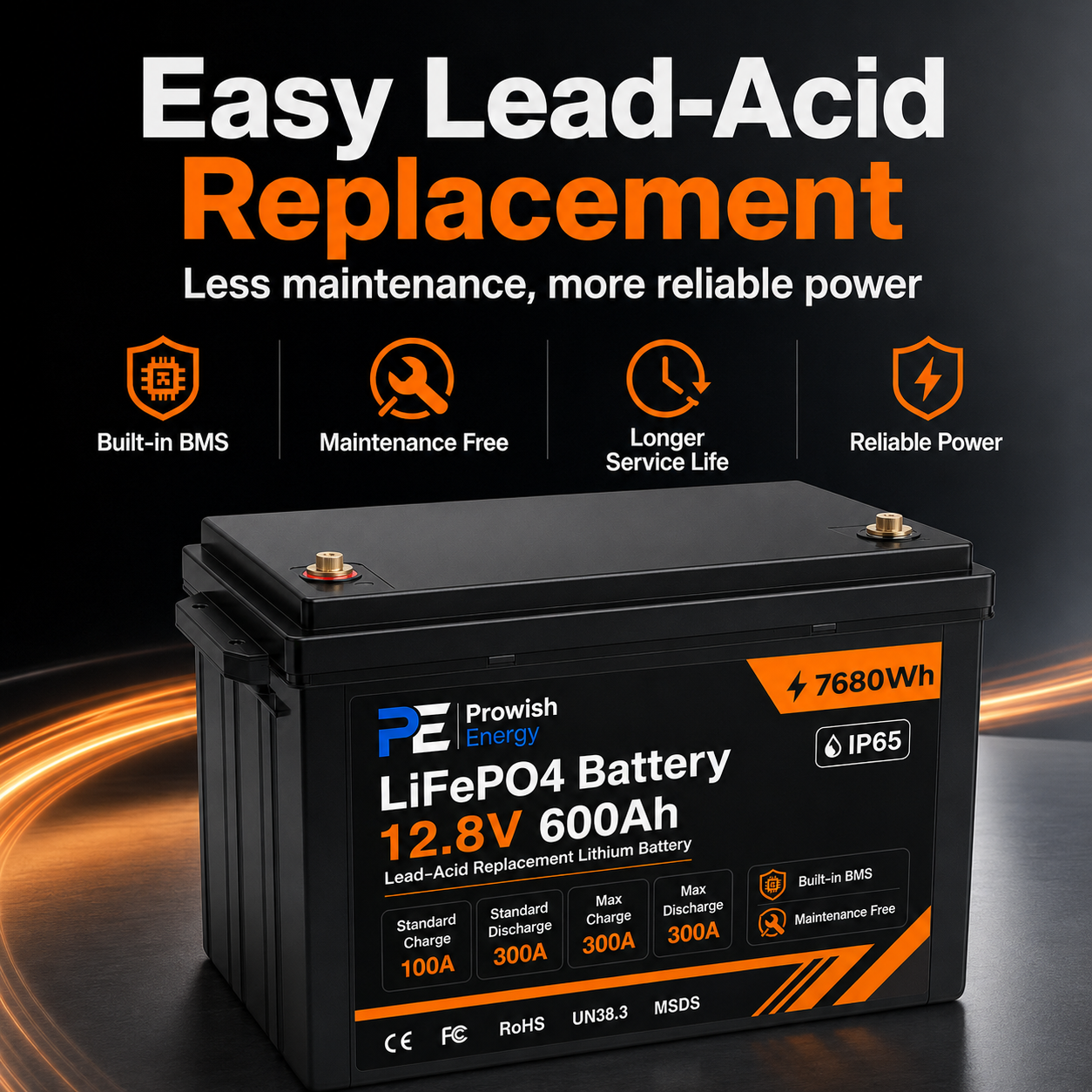 12.8V 600Ah LiFePO4 Battery Pack Deep Cycle Lithium Battery Lead Acid Replacement for RV Marine Solar