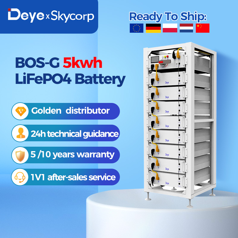 Deye BOS-G LiFePO4 Battery 5kwh 100Ah 51.2V 10kw 15kw 20kw 30kw High Voltage Energy Storage Lithium Battery for EU Warehouse