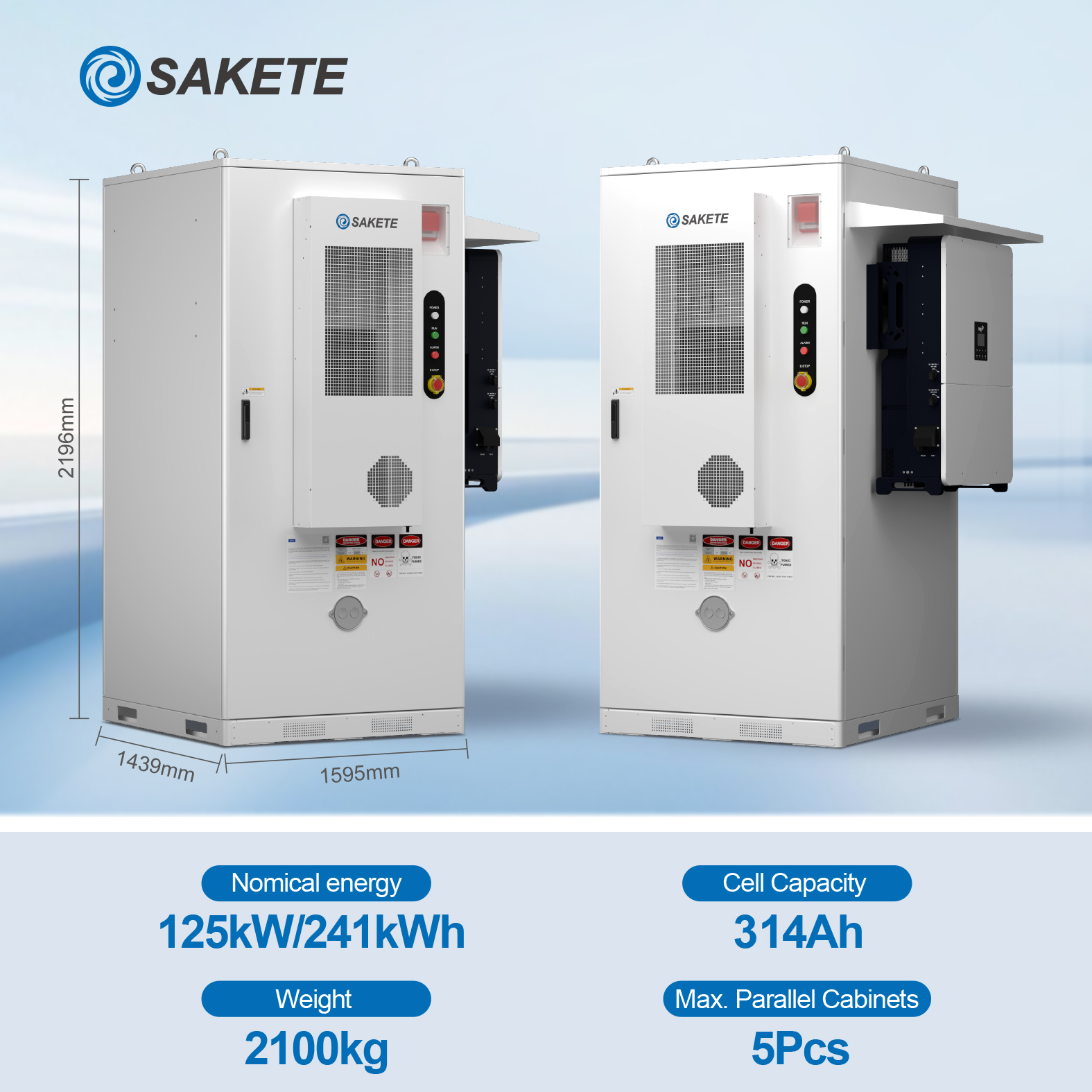 Sakete 200kWh 215kWh High Voltage BESS LiFePO4 Battery Energy Storage System for Industrial Factory and EV Charging Station