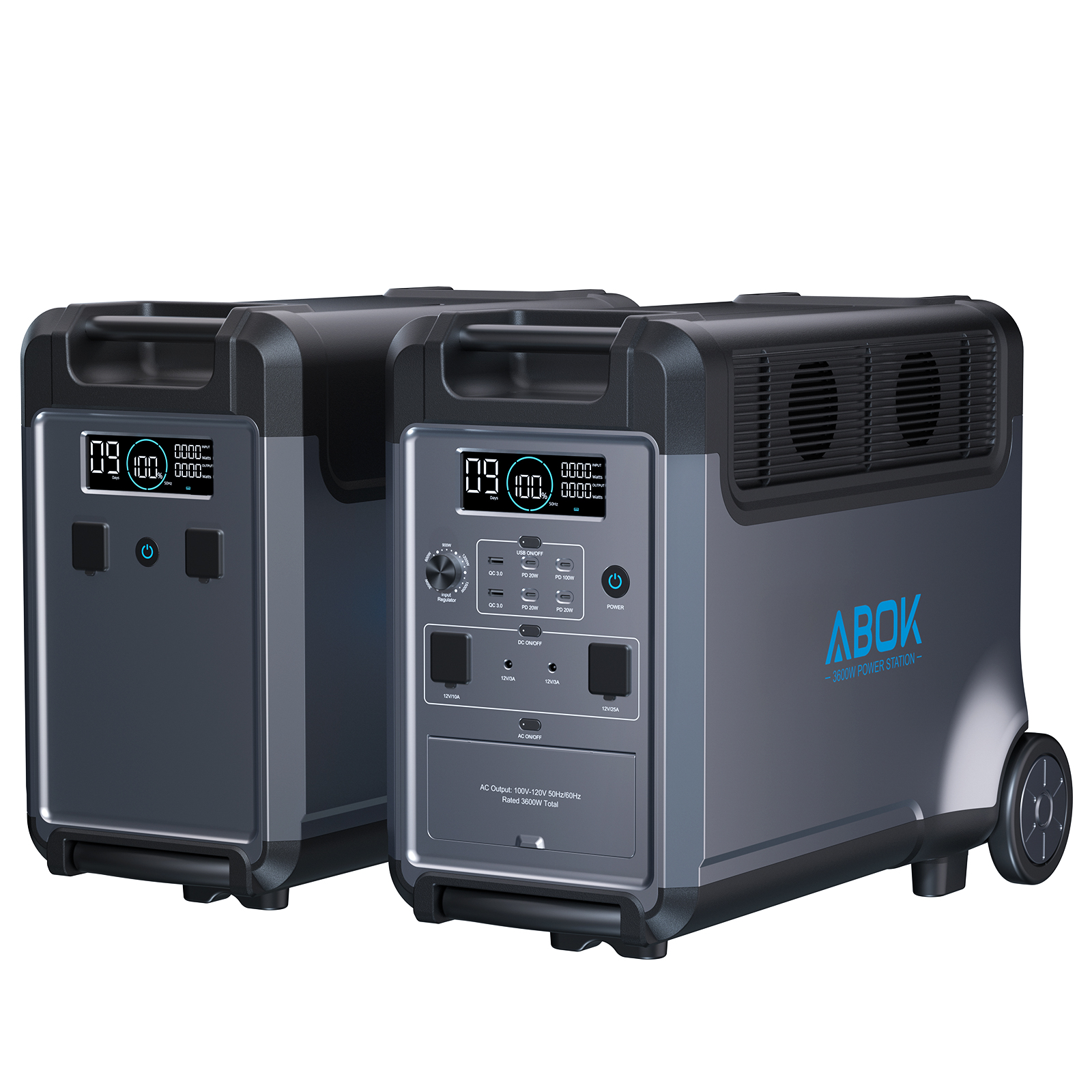 ABOK Portable Power Station 3600W 3840Wh LiFePO4 battery Solar Charging Panel And Additional battery pack Combination Version