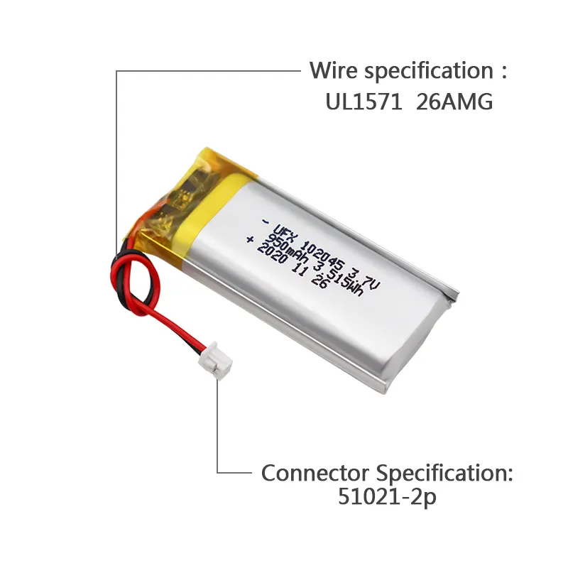 Rechargeable Lithium Battery Ufx102045 3.7V 950mAh for Digital