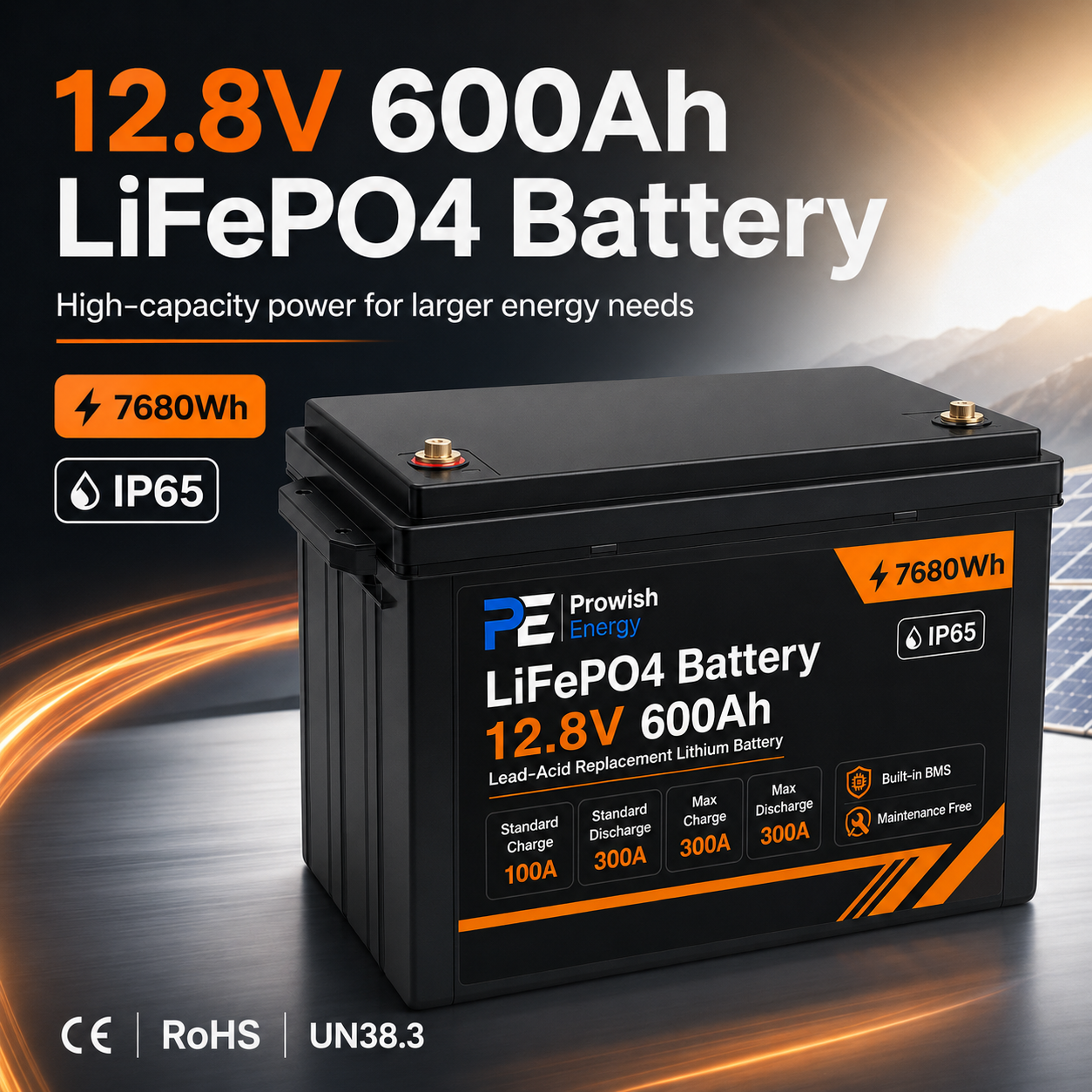 12.8V 600Ah LiFePO4 Battery Pack Deep Cycle Lithium Battery Lead Acid Replacement for RV Marine Solar