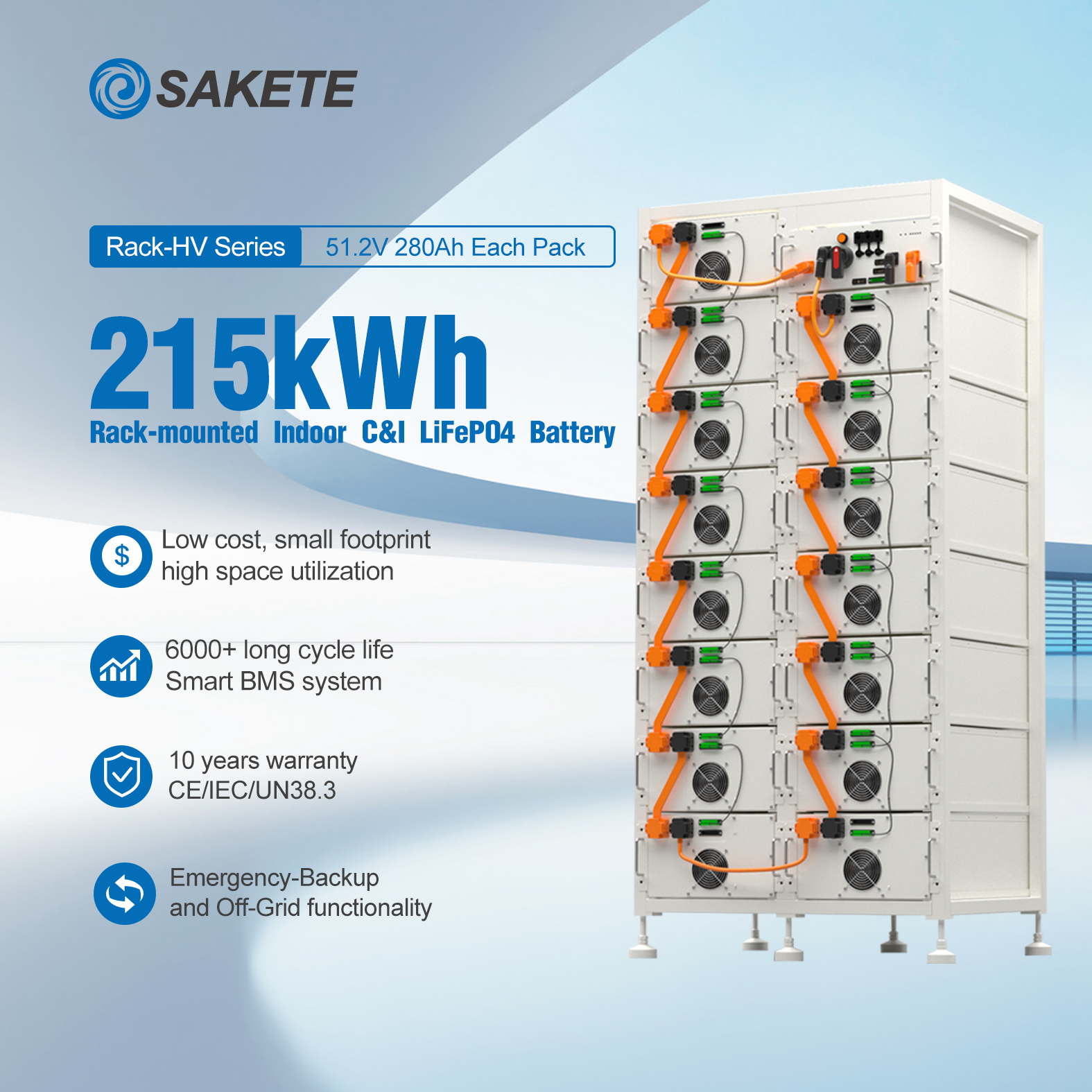 Rack-mounted 215kwh 241kwh LIfePo4 IP54 Off Grid Hybrid Solar Energy Storage Pack Lithium Battery for Commercial Farm Industrial
