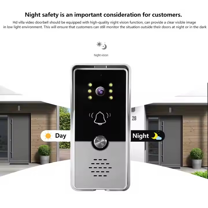 Mingke Silver and Black Intelligent Security 4 Wire Video Intercom System Video Door Phone Suit for Villa with Calling Button
