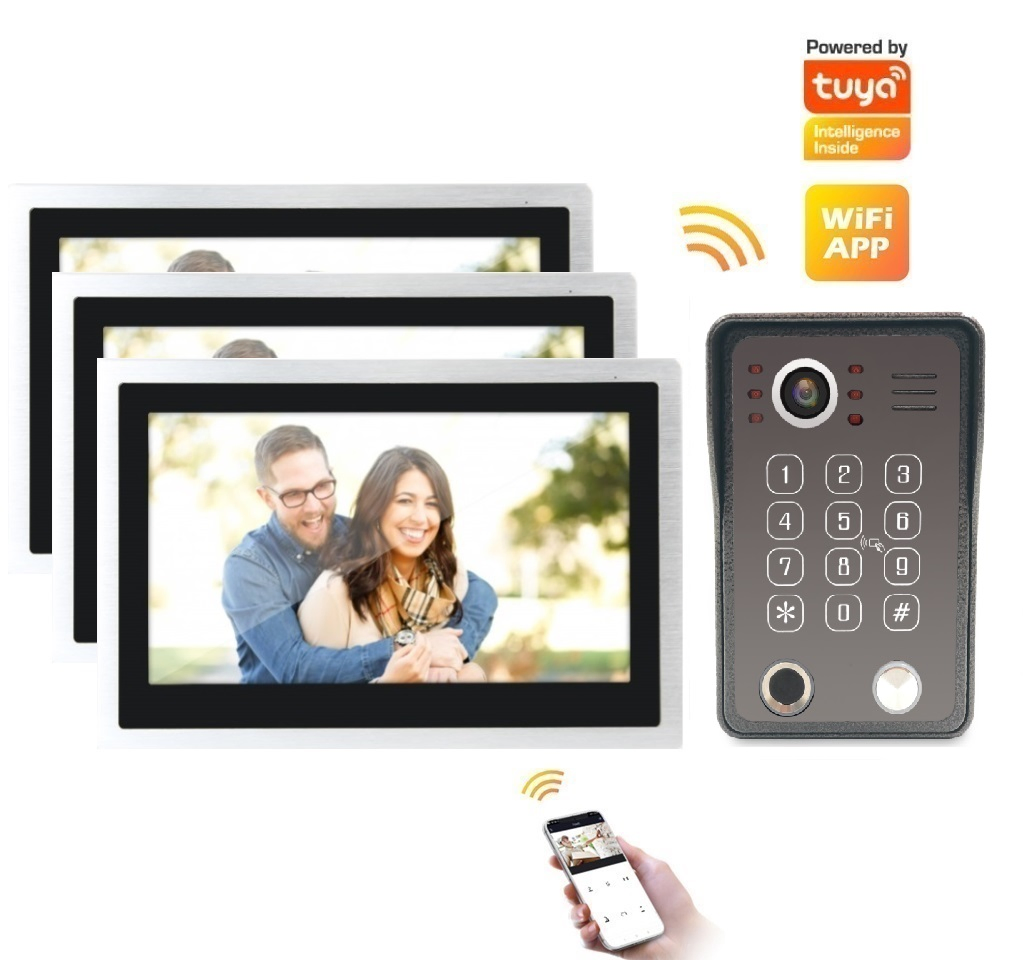 Wireless Doorphone Camera Doorbell Intercom Multi Apartment Video Door Phone Intercom with Stainless Steel Door Station with Keypad and Card Reader